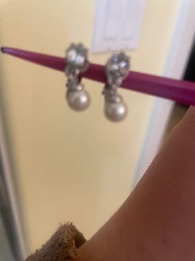 Nina Ricci Pearl and Crystal Earrings